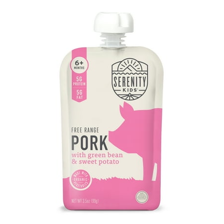 Serenity Kids Free Range Pork with Organic Green Beans & Sweet Potatoes Stage 2 Baby Food, 3.5oz Pouch
