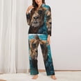 thumbnail image 2 of Yiaed Hawaiian Swimming Lion Print Pajamas Women's Long Sleeve Sleepwear Soft Button Down Loungewear Pjs Lounge Set Nightwear Womens Pajama Pants-Large, 2 of 7