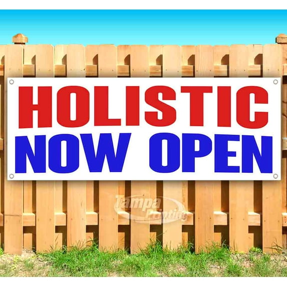 Holistic Now Open 13 oz Vinyl Banner With Metal Grommets