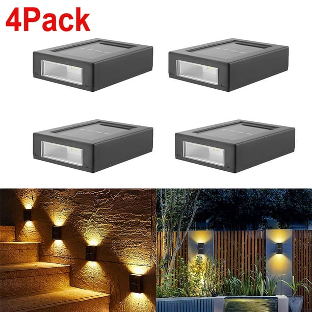 Solar Wall Lights Up Down LED Lamps 4 Pack , Waterproof Outdoor Lights for House, Exterior Light Fixture Small, Lampara LED De Pared for Patio, Doors, Fence etc Walmart.com