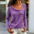 thumbnail image 2 of Comdrip Women's Asymmetrical Off Shoulder Knit Sweater Long Sleeve Loose Fit Wrap Fall Pullover with Side Buttons Purple XXL, 2 of 6