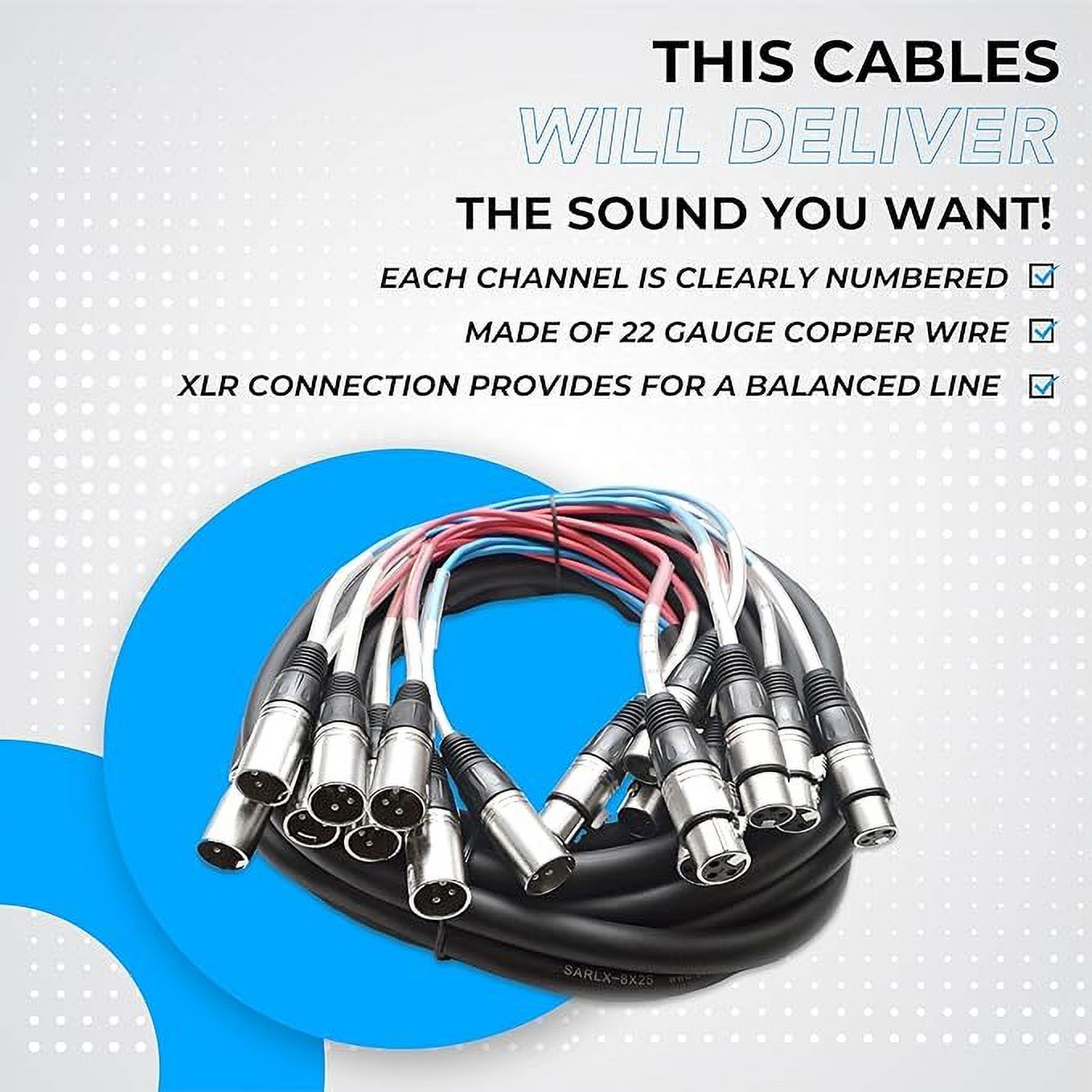 Seismic Audio SARLX-8x25, 8 Channel XLR Colored Snake Cable 25'