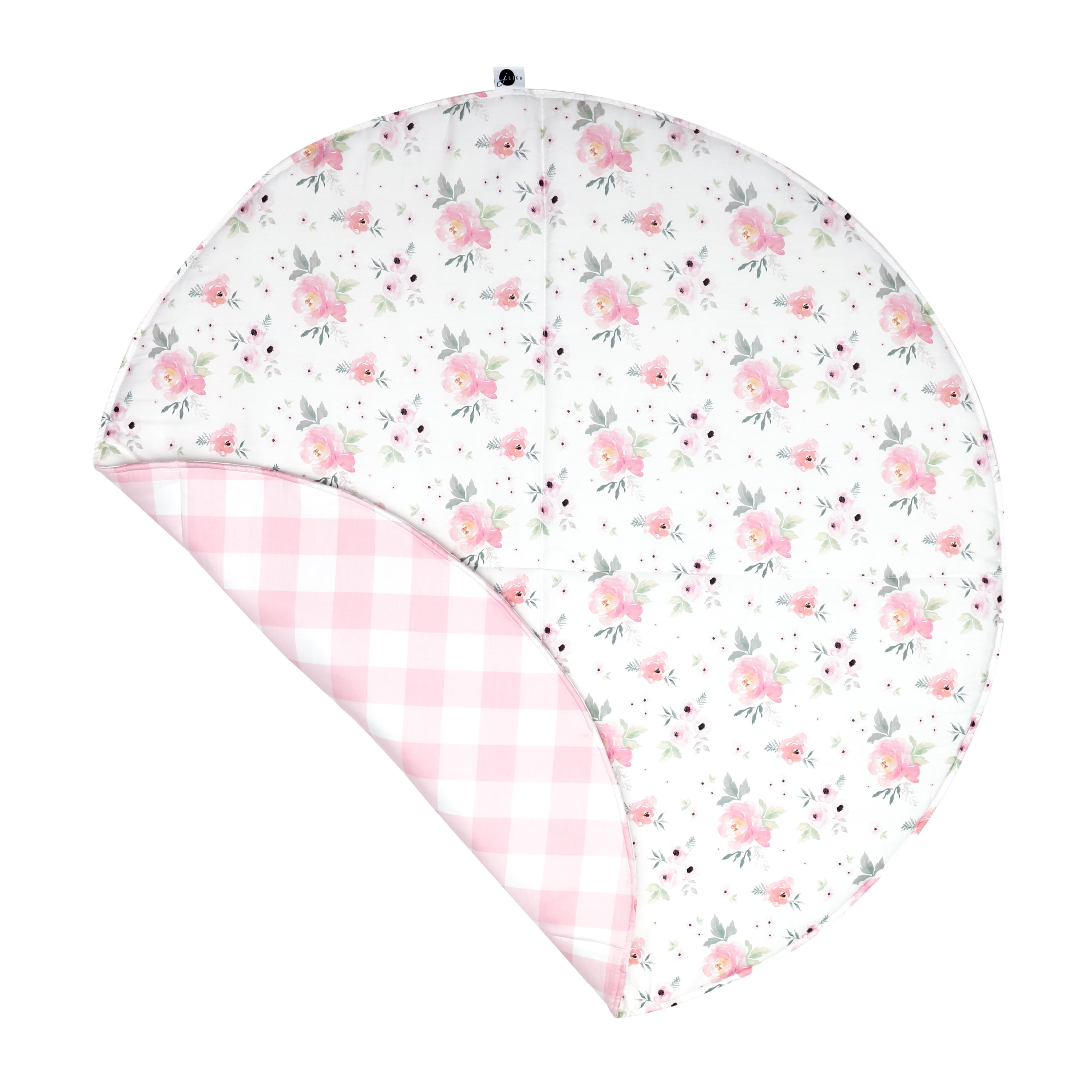 Baby Play Mat Tummy Time Activity Mats for Infants Round Playmat - Pink Plaid Floral Collection (Sweet Blush Roses/Pink Plaid)…