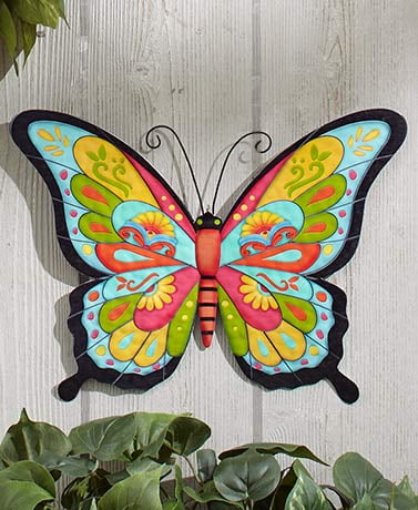 The Lakeside Collection Wood-Framed Metal Butterfly Wall Decor 