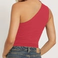thumbnail image 6 of Women Hot Tank Tops Spring And Summer One Shoulder Tight Tops Plain Solid Fashion Comfortable Cool Lightweihght Breathable Sleeveless Going Out Slim Fitted Camisole, 6 of 8