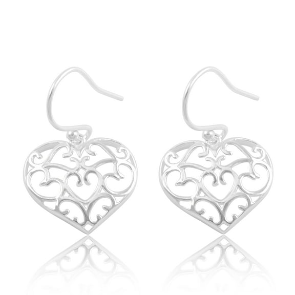 SilverCloseOut Sterling Silver Womens Boho Dainty Heart Fishhook Earrings