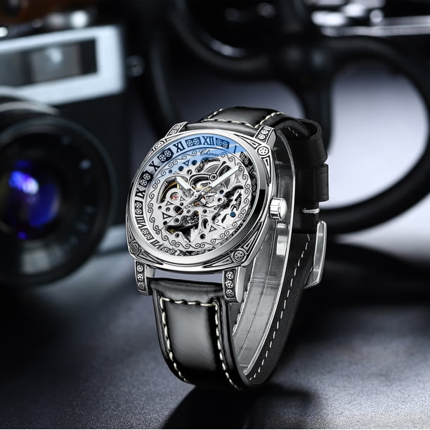 Reloj mecánico vintage tallado para hombre, reloj mecánico hueco resistente al agua para hombre