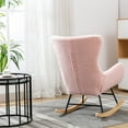 thumbnail image 4 of Rocking Chair Nursery, Modern Accent Rocking Chair with High Backrest, Comfy Glider Chair with Thick Padded Seat, Velvet Armchair Tufted Wingback Comfy Rocker Chair for Living Room, Bedroom,Pink Teddy, 4 of 7