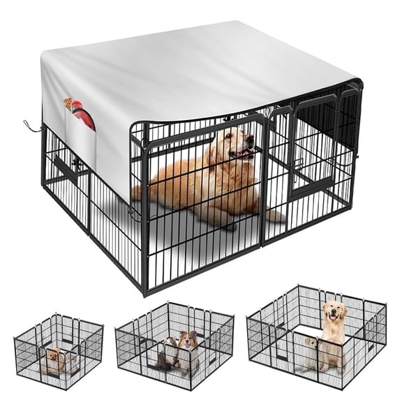 Dog Crate Cover 141*71in, 210D Oxford Large Pet Kennel Cover for Outdoor/Indoor Protection, Waterproof Dog Playpen Top Cover with Side Pockets & Drawstrings, Universal Fit for Large Pet Cage, Silver