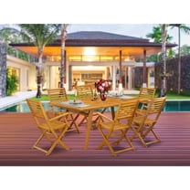 7-Piece Patio Furniture Set - Outdoor ArmchairsCoffee Table - Natural Wood Finish