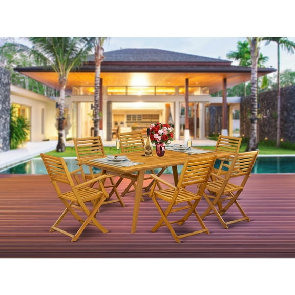 7-Piece Patio Furniture Set - Outdoor ArmchairsCoffee Table - Natural Wood Finish
