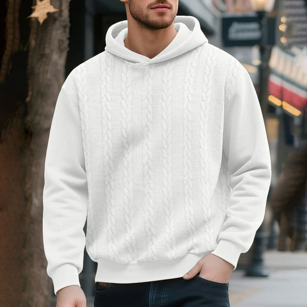 pstuiky hombres de manga larga, Blusa/camiseta informal de manga larga con capucha y cordón de color liso para hombre tops de invierno para hombre l