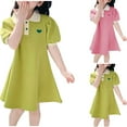 thumbnail image 3 of Odeerbi Toddler Girls Cotton Dress Princess Dress Summer Breathable Solid Color A-line Dress Short Sleeve Stylish Dress Green, 3 of 3