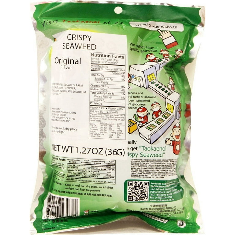 Tao Kae Noi Original Crispy Seaweed Snack 1.27 oz Bag