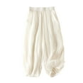 thumbnail image 2 of Fengqque Women Elastic Waist Solid Color Loose Wide Leg Pants Lantern Pants with Pockets White XXL(XXL), 2 of 8