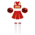 thumbnail image 3 of Alvivi Kids Girls Cheerleading Uniform Cheer Dance Costume Crop Top Pleated Skirt with Pom Pom Stock A Red 8, 3 of 5