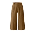 thumbnail image 7 of Women's Cotton Blend High Waisted Wide Leg Capri Pants,Casual Cropped Trousers with Pockets for Summer Wear,Coffee,Women's Capri XL, 7 of 7