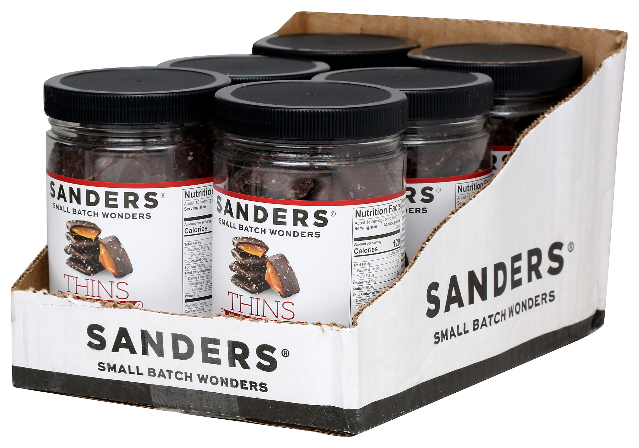 (Pack of 6), Sanders Fine Chocolatier Dark Chocolate Sea Salt Caramel Thins, 18 oz