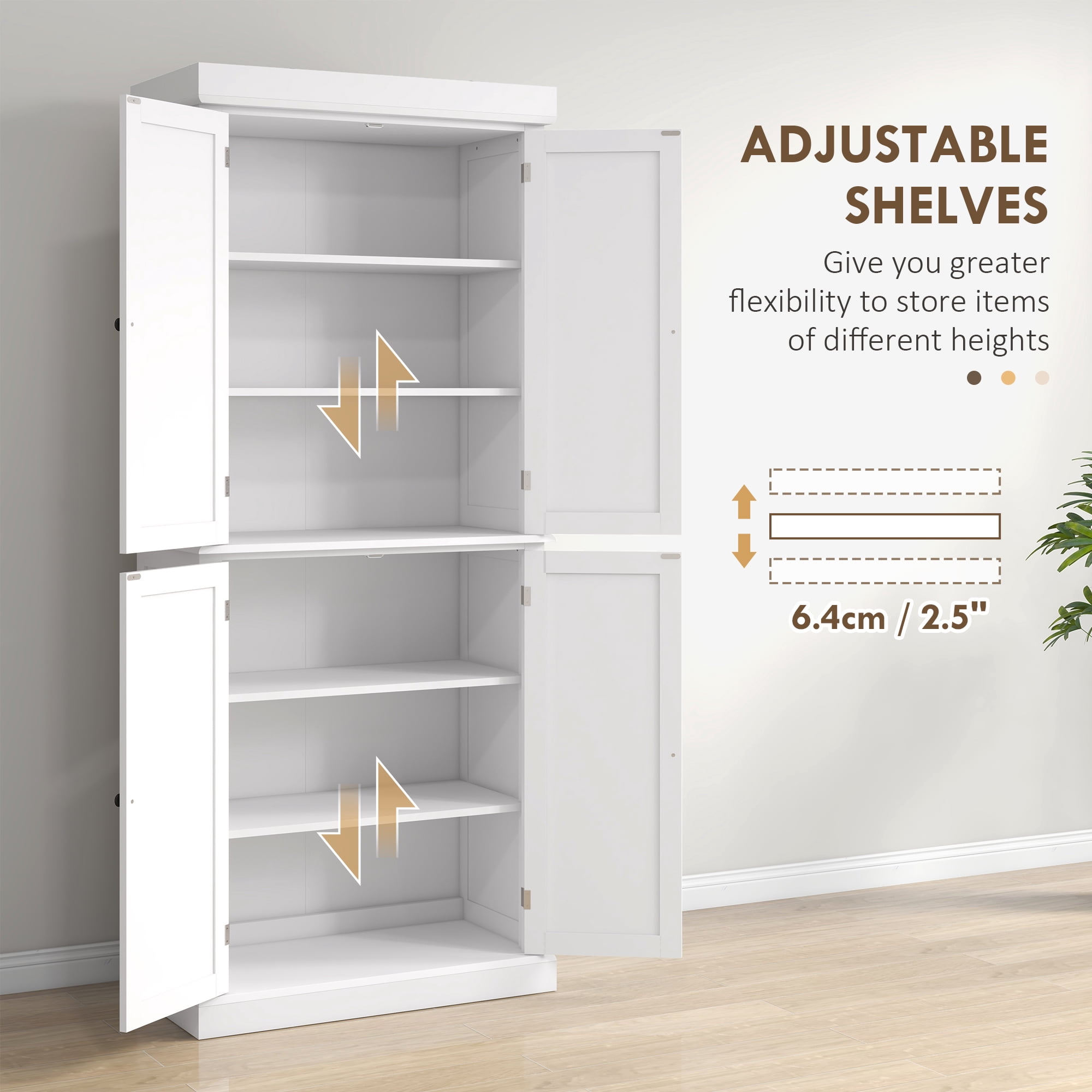 HOMCOM 72" Kitchen Pantry Storage Cabinet with 4 Doors, White