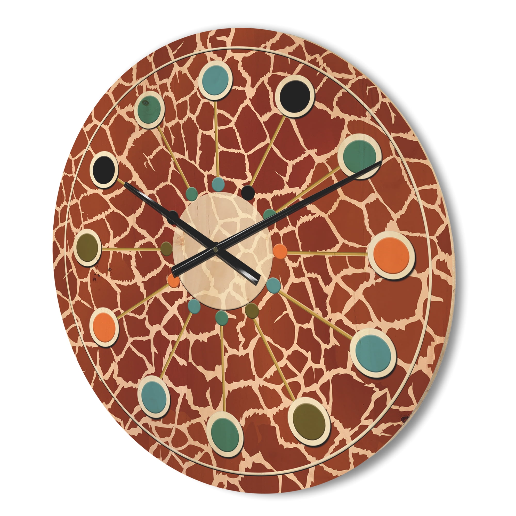 Designart 'Leopard Fur Safari Pattern I' Mid-Century Modern Wood Wall Clock