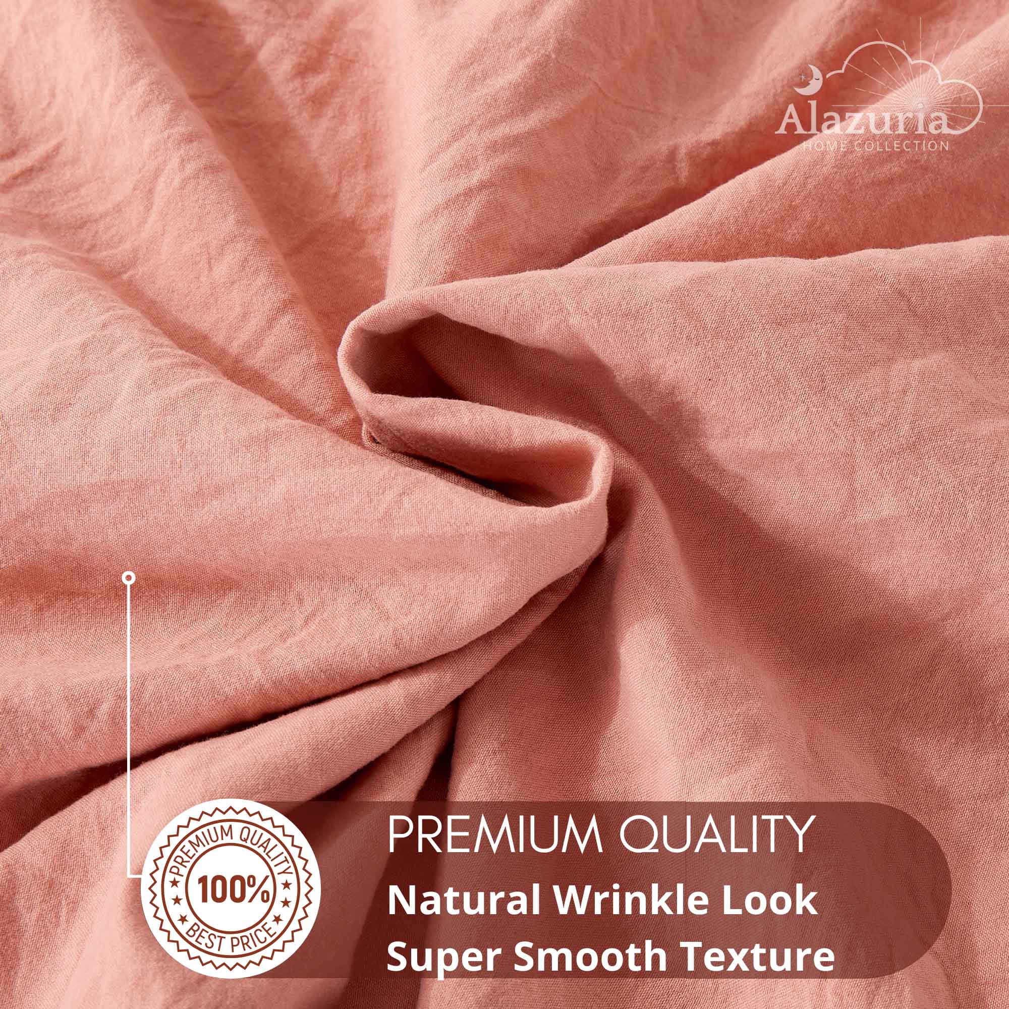 Alazuria Duvet Cover Set Soft Wrinkled Microfiber with zipper and 4 corner ties Terracotta color King size ( 104" x 90" )
