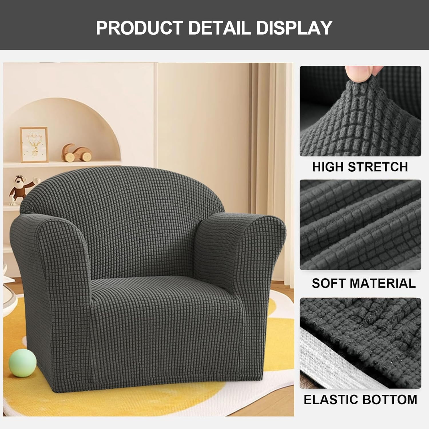CHUNTIAN Toddler Chair Covers Kids Arm Chair Covers Stretch Kids Armchair Covers Jacquard Toddler Couch Cover Soft Mini Sofa Covers for Kids Fold Out Sofa Home Protection Cover,11