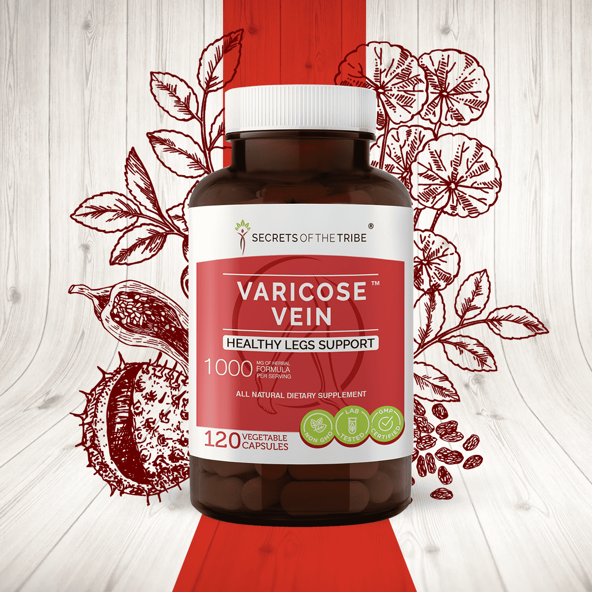 Varicose Vein 120 Capsules, 500 mg, Butcher's Broom, Horse Chestnut