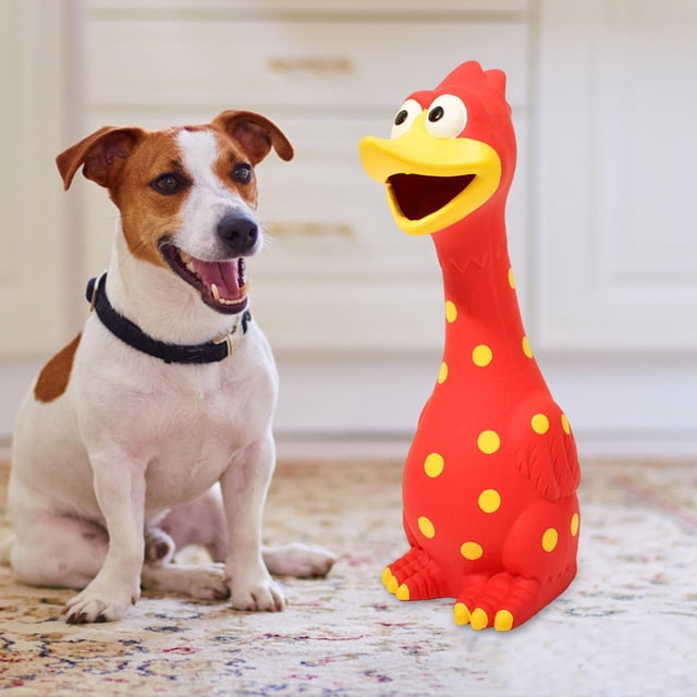 Juguete para perro chillón, juguete de pollo chillón, recuerdo de fiesta, ligero y resistente, novedad de dibujos animados, juguete para perros de rojo