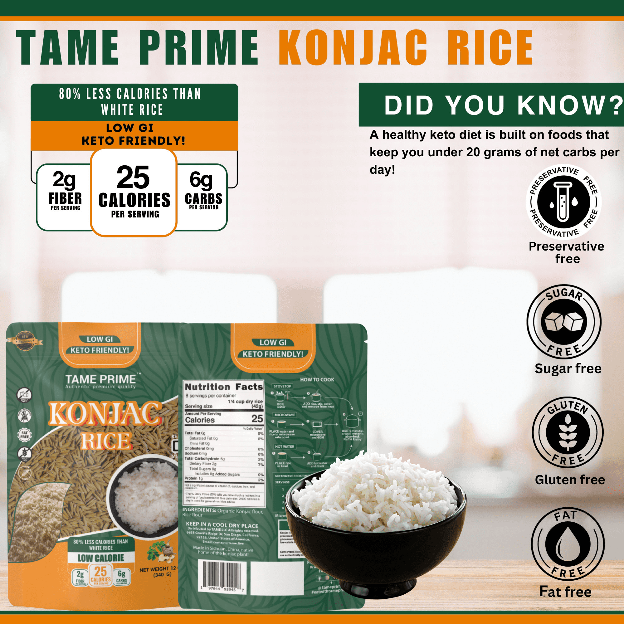 Dried konjac rice 12 oz, Keto Friendly,Low GI,80% less calories than white rice.