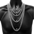 thumbnail image 2 of Cadenas Eslabon Cubano Collares De Acero Inoxidable Para Mujer Hombre Ninos, 2 of 13