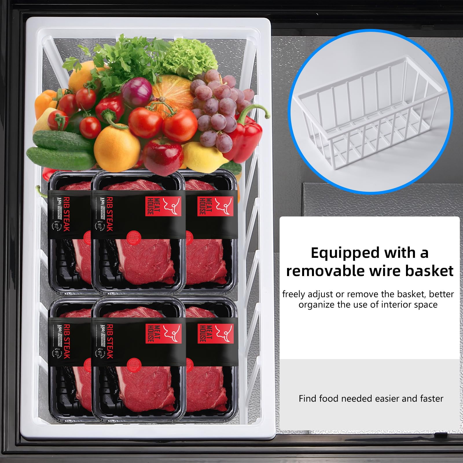 3.5 Cu.Ft Deep Freezer, Chest Freezer with Removable Basket, Small Freezer with 6 Levels Adjustable Temperature Mini Freezer for Home Kitchen Office Garage Bar, Black