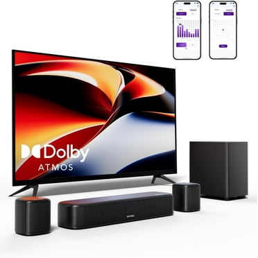 ULTIMEA 5.1ch Sound Bar Dolby Atmos, Surround Sound System for TV, App Control, Home Theater Sound System, TV Soundbar with Subwoofer, 2 Surround Speakers, HDMI eARC/Opt/AUX/BT, Aura A50