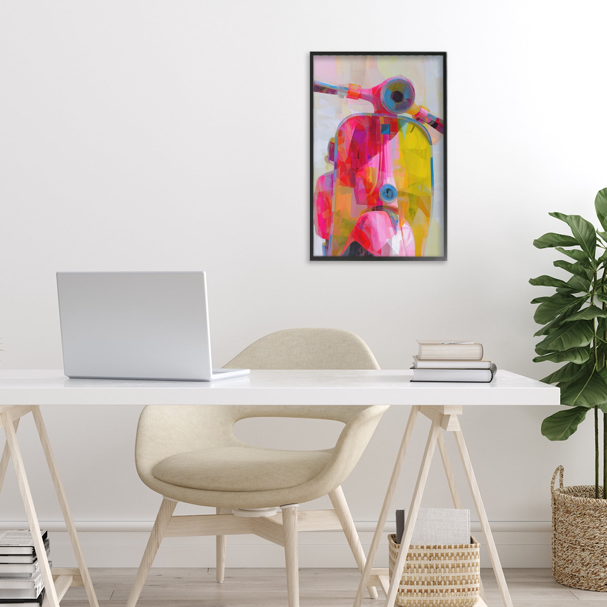 Stupell Industries Vespa in Pink & Yellow Black Framed Giclee Art, design by Chromatic Storm Studio