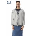 thumbnail image 2 of GAP Women's Fleece Cardigan, Grey with Navy Contrast Trim, Button Front, Long Sleeve, Front Pockets, Small, 2 of 3