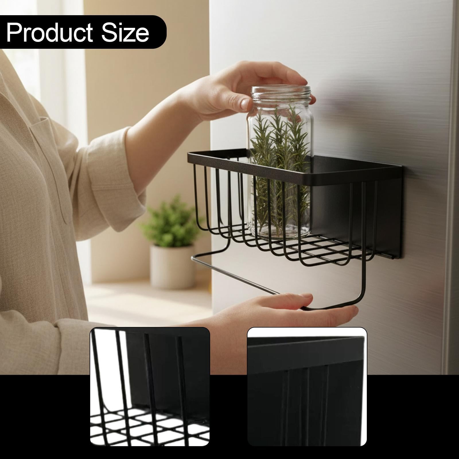 Fiocias Fridge Shelf Spice Rack Stainless Steel Kitchen Organizer Shelf Fridge Organizer Black