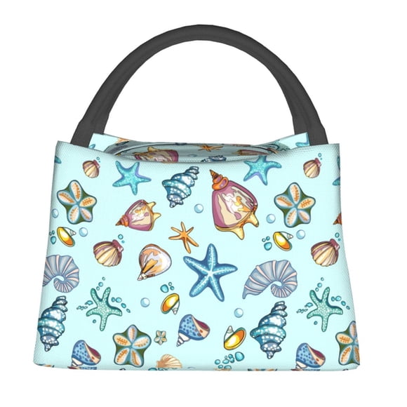 Fotbe Sea Shells 2 Bolsa Térmica Portátil con Estampado, Bolsa de Entrega de Alimentos Aislada, Bolsa Reutilizable de Gran Capacidad para Comidas y Supermercado