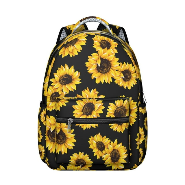 Sunflower and Butterfly Design School Backpack for Students Durable and Adjustable Strap Backpack with Artistic Yellow Floral Pattern