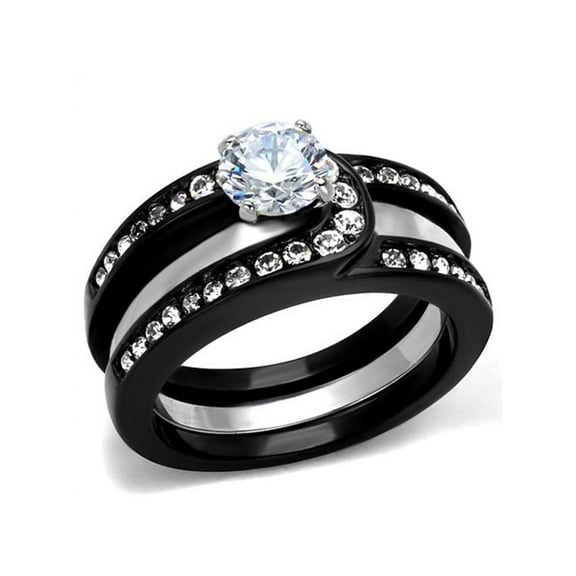 Women's 1.02 Ct Cubic Zirconia Black Stainless Steel Wedding Ring Set Size 9