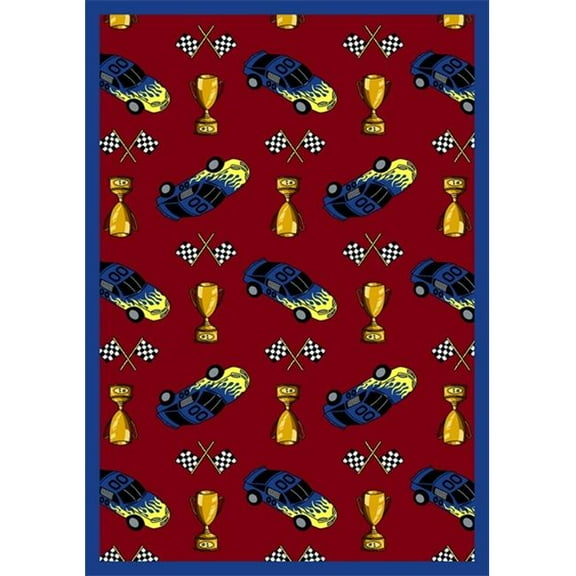 Start Your Engines Red 7 ft.8 in. x 10 ft.9 in.  WearOn Nylon Machine Tufted- Cut Pile Just for Kids Rug
