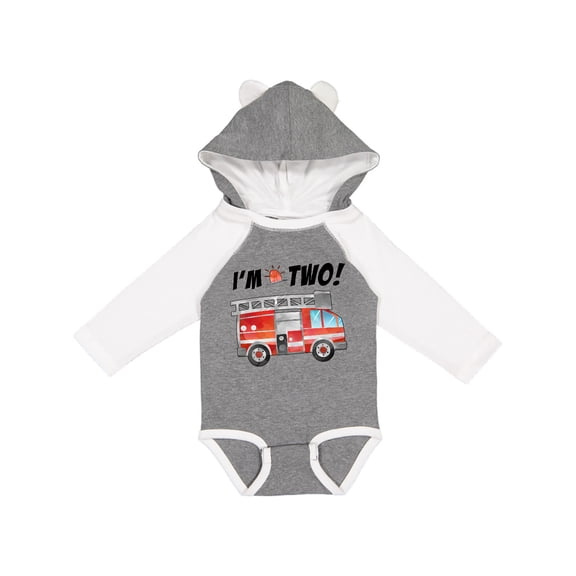 Inktastic I'm 2 Fire Truck 2nd Birthday Boys or Girls Long Sleeve Baby Bodysuit