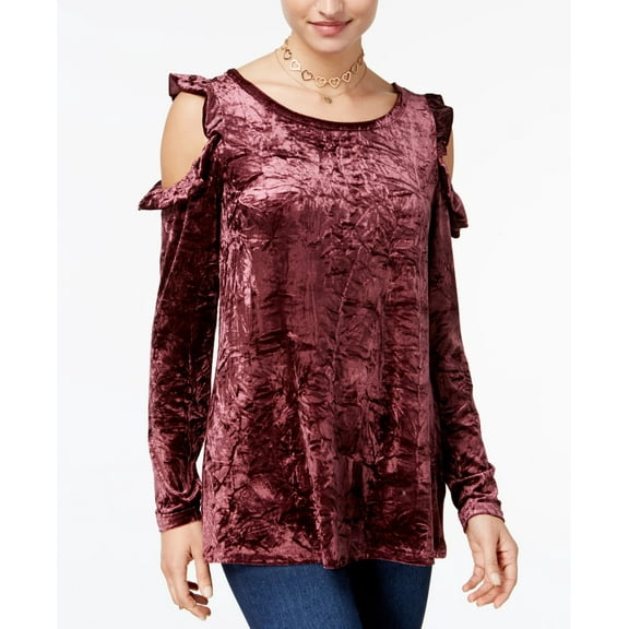 Ultra Flirt Juniors Velvet Cold Shoulder Top Winetasting XL