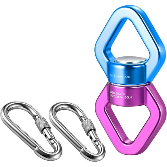 The safest swivel device Suspension accessory with carabiners - double ball bearing aluminum alloy swivels 360° for rope climbing, aerial dancing, children's swings and hanging hammocks.