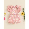 thumbnail image 3 of Musuos Baby Girls Shorts Set, 0-18M Short Sleeve Romper with Flower Print Adjustale Suspender Shorts Newborn Girls Cute Summer Outfit, 3 of 10