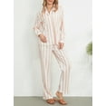 thumbnail image 2 of Rdhnmea Women’s 2 Piece Pajamas Set Long Sleeve Striped Print Button Down Shirt + Pants Set Loungewear Summer Outfits, 2 of 8