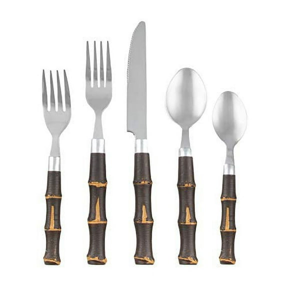 CAMBRIDGE Dark 20-Piece Bamboo-Style Flatware Service