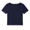 thumbnail image 5 of ClodeEU Women's Square Neck Short Sleeve Crop Tee, Casual Solid Color Slim Fit Ribbed T-Shirt Navy,Women's Plus XL, 5 of 5