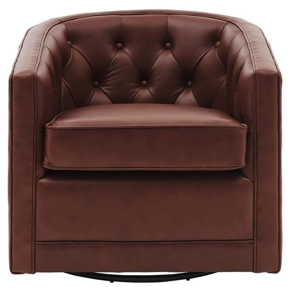 Pemberly Row 19" Top Grain Leather Swivel Chair in Garrett Brown
