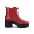 thumbnail image 3 of BLISSFUL STEP Women's Platform Chunky Heels Chelsea Combat Boots Red 7.5, 3 of 6
