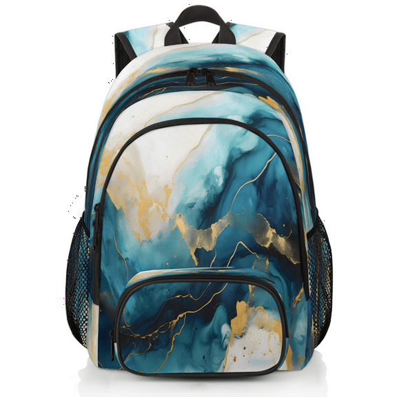 Herdesigns Marble Blue Gold Laptop Backpack for Women Men, 18.3 Inch Large Computer Backpacks Fashion Teacher Nurse Bag Casual Daypack for Work Travel