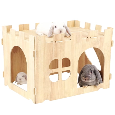 This spacious rabbit cage and hideout—crafted from chew-resistant materials with a sturdy, durable structure—serves as an ideal habitat for guinea pigs, chinchillas, and ferrets.